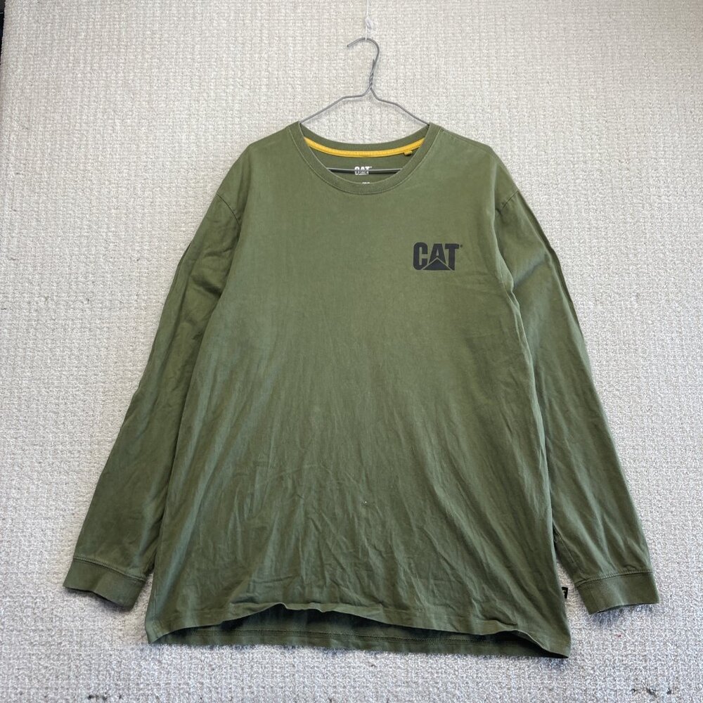 Caterpillar CAT Workwear Shirt Mens XL Military Olive Green Crew Long Sleeve